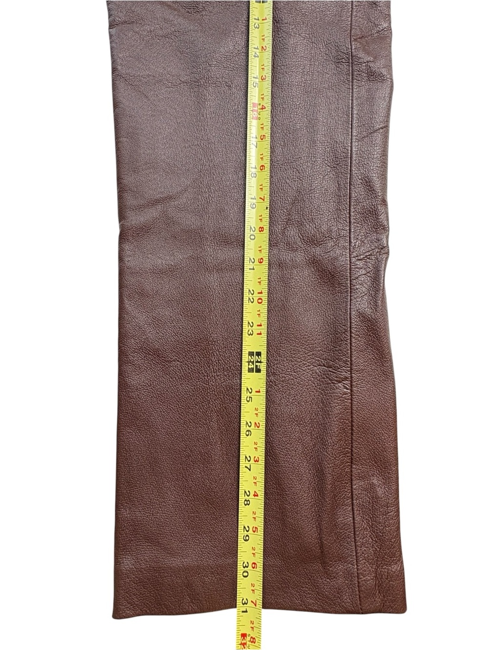 Vintage CLIO Brown Leather Pants High Rise Straight Leg Flat Front Side Zip 14 - Picture 7 of 10